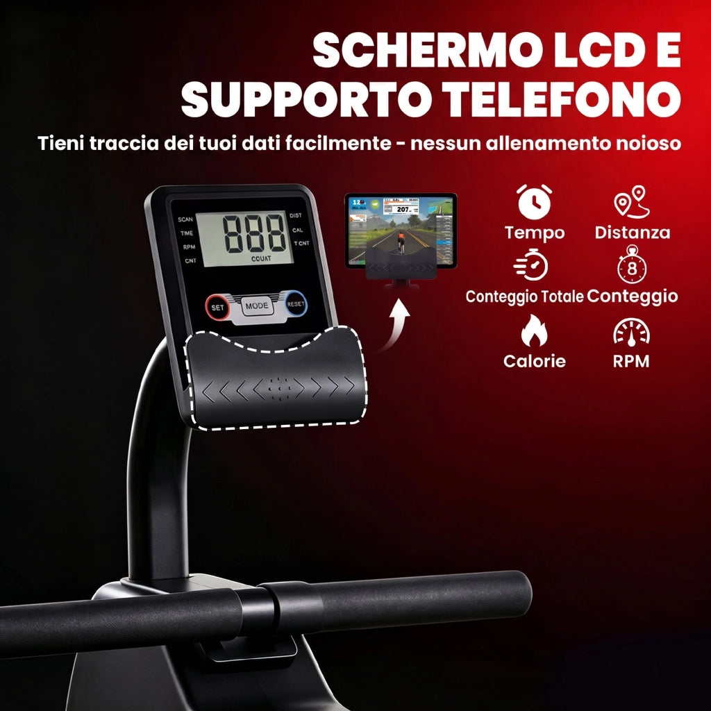 Vogatore Domestico 135x42x72 cm 16 Livelli Resistenza Bluetooth APP in Metallo e ABS Nero