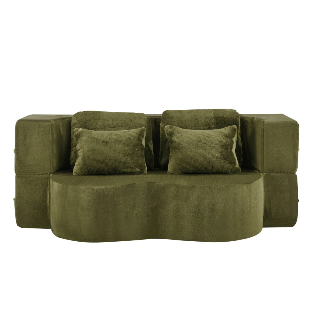 Divano letto pieghevole verde 2 in 1 con 4 cuscini