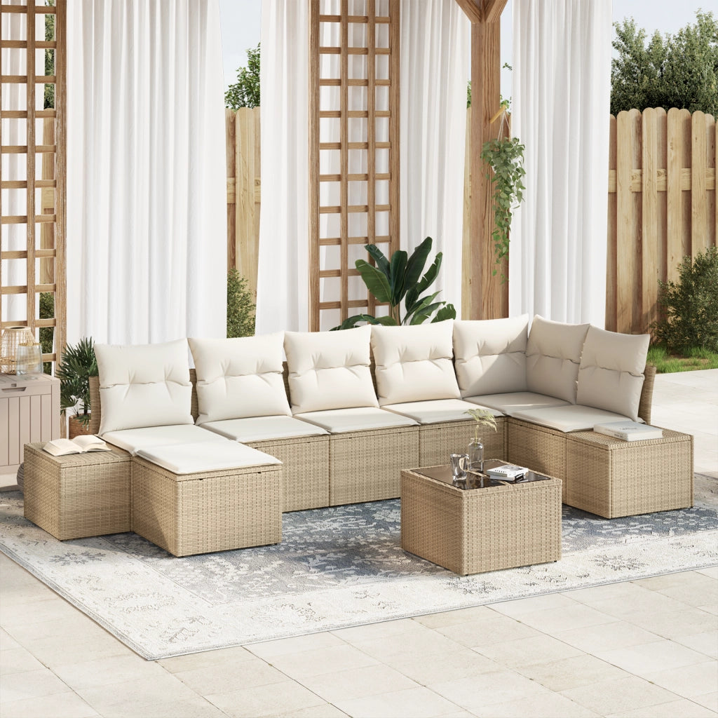 Set di divani da giardino 8 pezzi con cuscini in polirattan marrone
