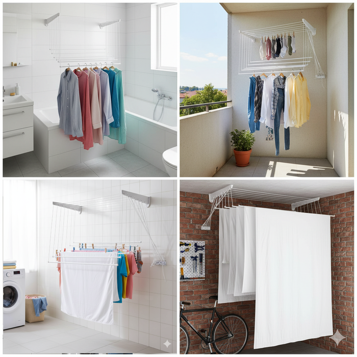 Stendibiancheria Saliscendi da Parete/Soffitto in Resina 120x70 cm – Salvaspazio e Antiruggine