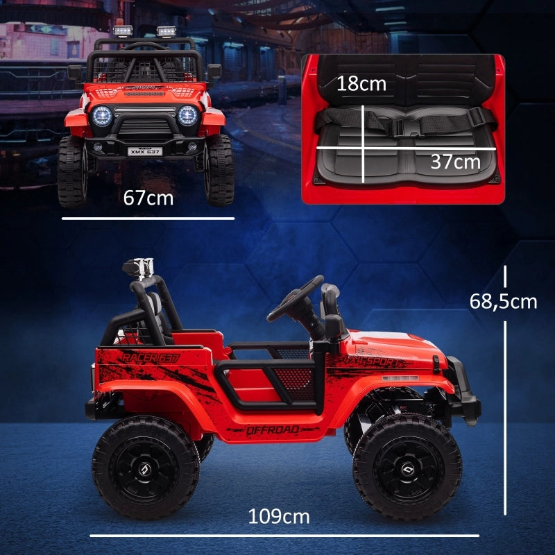 Macchina elettrica per bambini con sospensioni fluide, telecomando, luci a LED, clacson, motori da 12V, realizzata in plastica e metallo, rossa