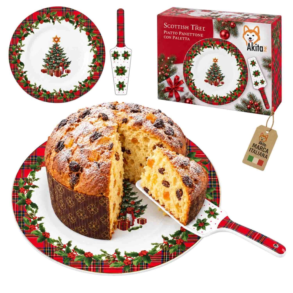 Akitaink Piatto Panettone Scottish Tree 30 cm Paletta Porcellana