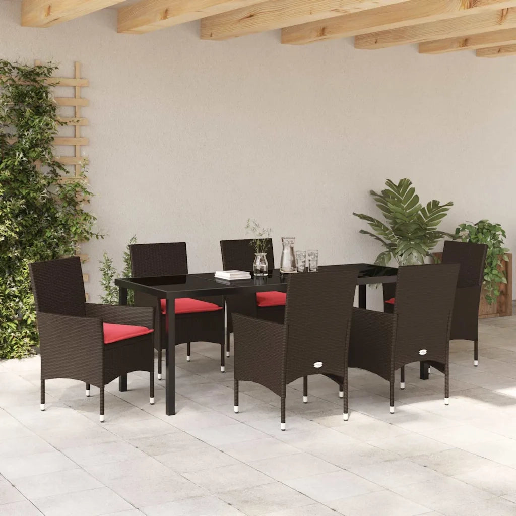 Set di tavolo e sedie con cuscino 7 pcs Marrone Rattan in PE 3379826
