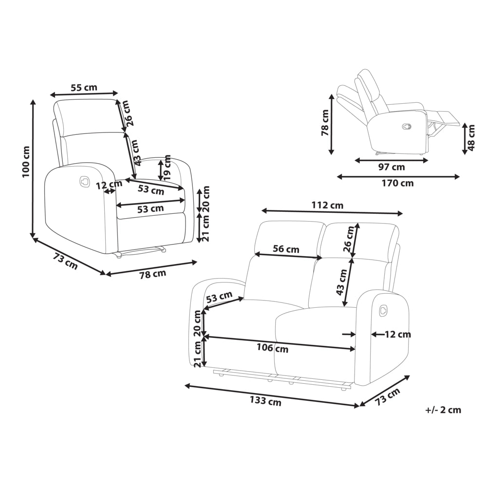 Set divano reclinabile manuale rivestito in velluto beige divano a 2 posti con poltrona design moderno funzione relax