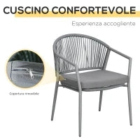 Set da Giardino con 2 Poltrone e Tavolino da Caffè in Rattan PE con Cuscini, Grigio