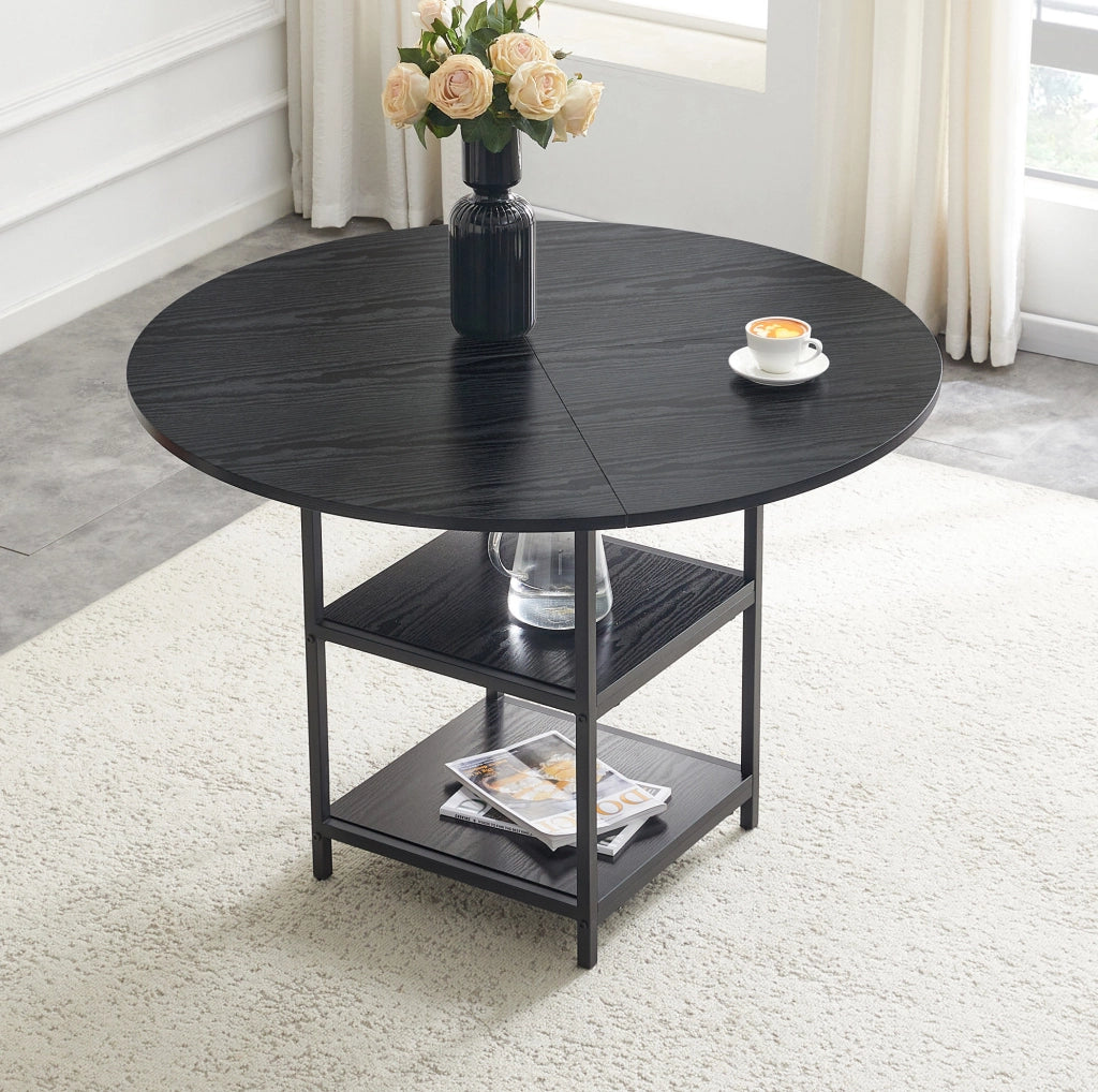 Tavolo da pranzo rotondo Ø107 cm nero con doppio ripiano