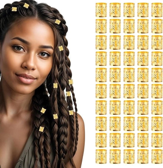 Set di 100 Decorazioni per Capelli in Oro - Accessori in Alluminio - Maniglie per Capelli - Clip per Dreadlocks in Metallo - Trecce per Capelli Adattabili - Pendenti Decorativi per Capelli - Accessori per Capelli