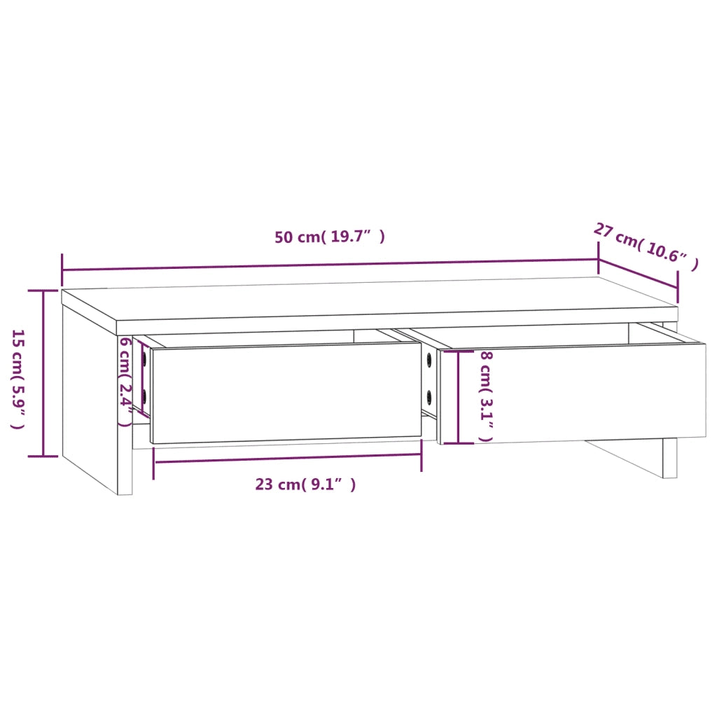 Supporto per Monitor Bianco 50x27x15 cm Legno Massello di Pino 813955
