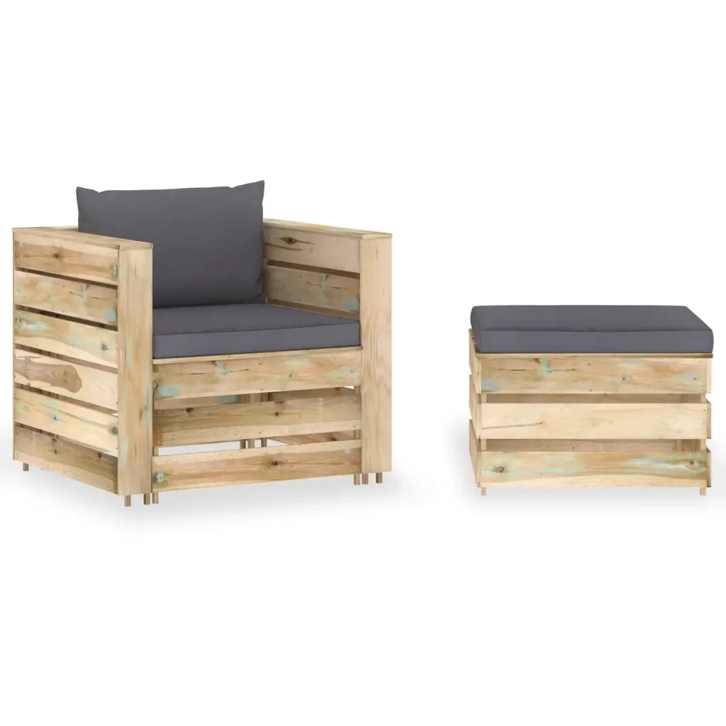 Set Divani da Giardino con Cuscini 2 pz Legno Impregnato Verde cod mxl 42757