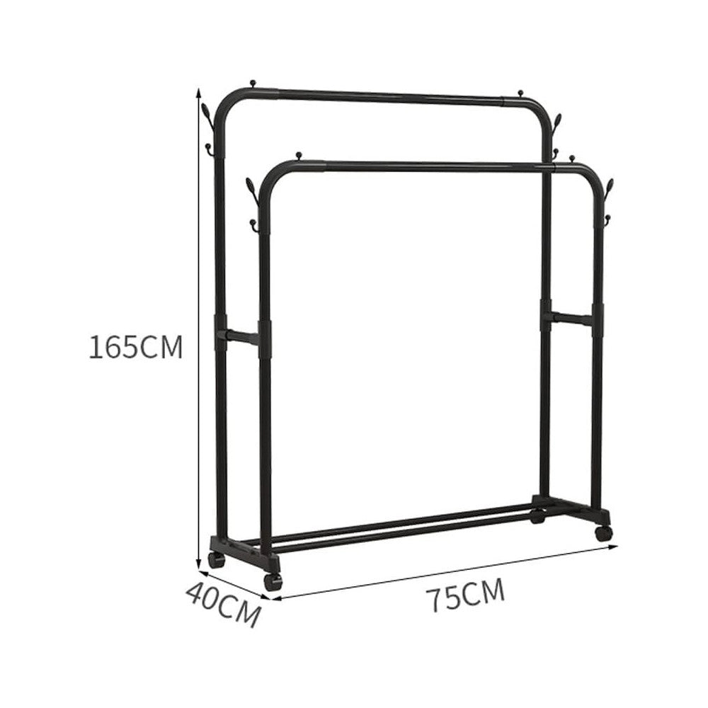 Trade Shop - Stand Appendiabiti Attaccapanni Abiti Stender Barra Doppio Con Ruote Freno Nero -
