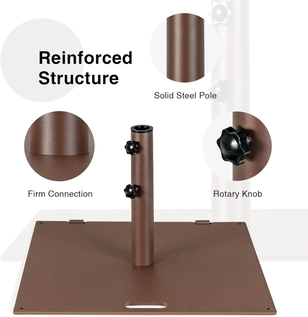 Piedino per ombrellone per bastone da ombrellone da 41/49 mm, supporto per ombrellone, materiale in ferro stabile e durevole, marrone (quadrato, 60 x 60 x 36 cm)