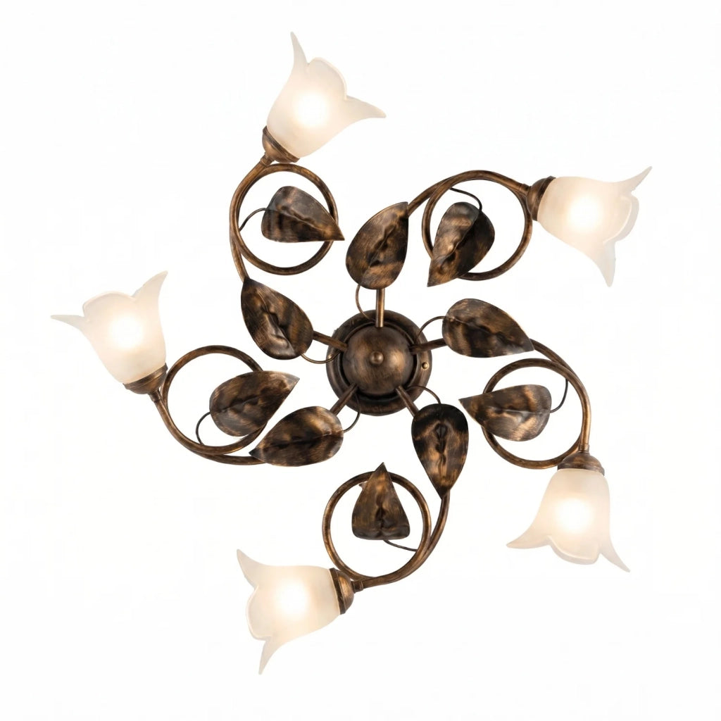 Plafoniera Arte Povera Limone 5 Luci Marrone e Bianco LuceArt Classic