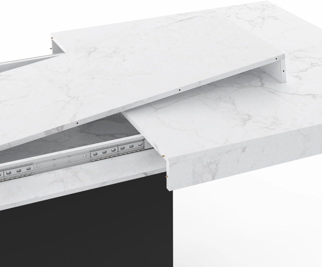 Tavolo da pranzo rettangolare allungabile EDEN 6-10 persone con piano ALASKA effetto marmo bianco e nero 160-200 cm