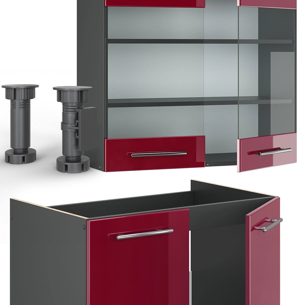Cucina componibile Fame-Line Bordeaux lucido/Antracite 200 cm, PL Marmo Vicco