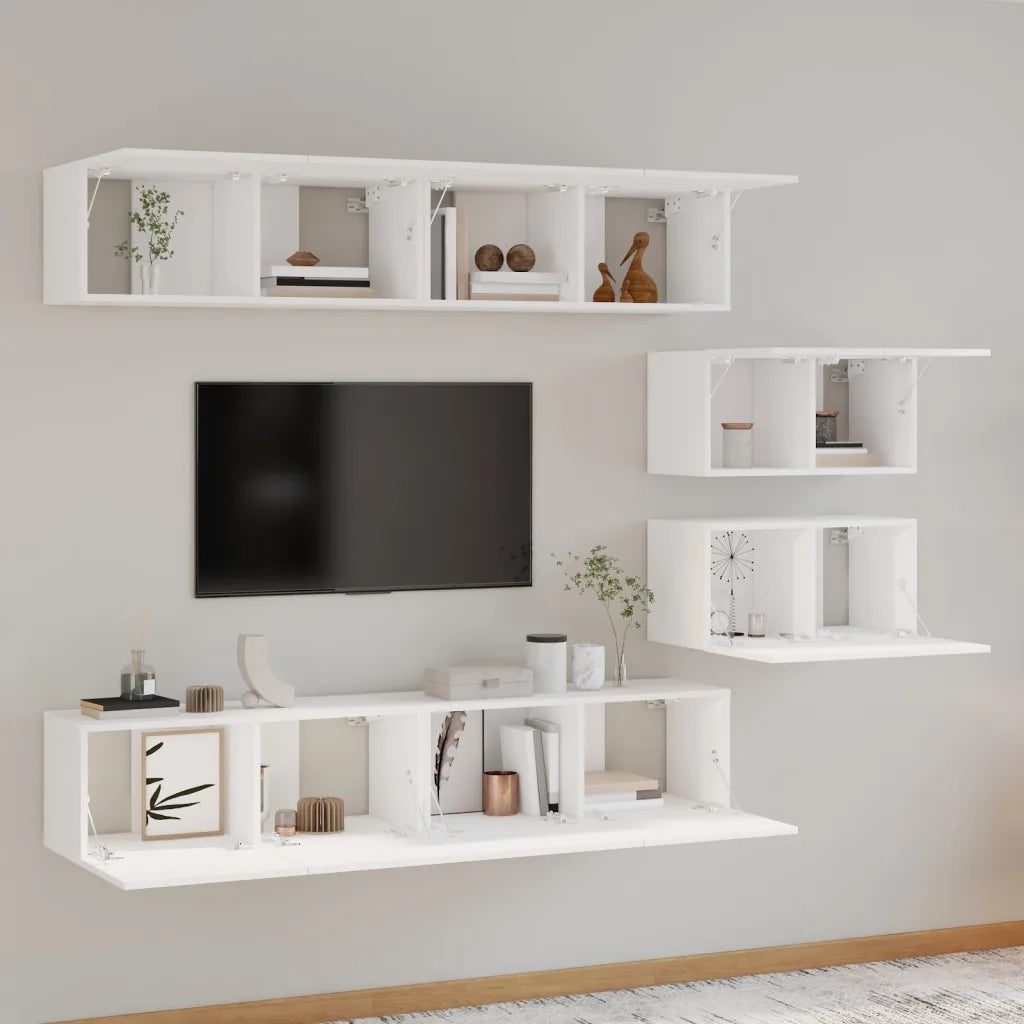 Set di Mobili Porta TV 6 pz Bianco in Legno Multistrato 3114598