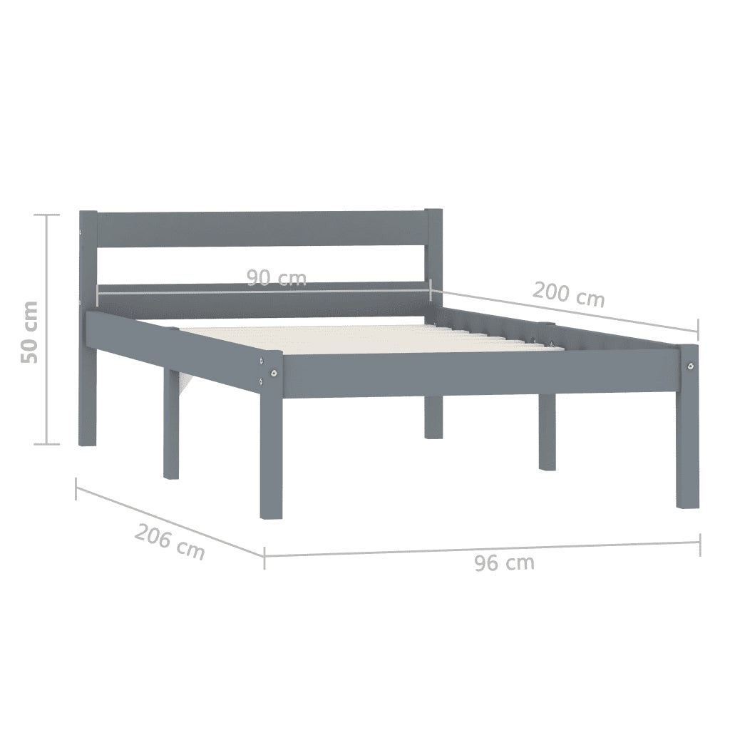 Giroletto senza Materasso Grigio 90x200 cm in Legno di Pino 283196