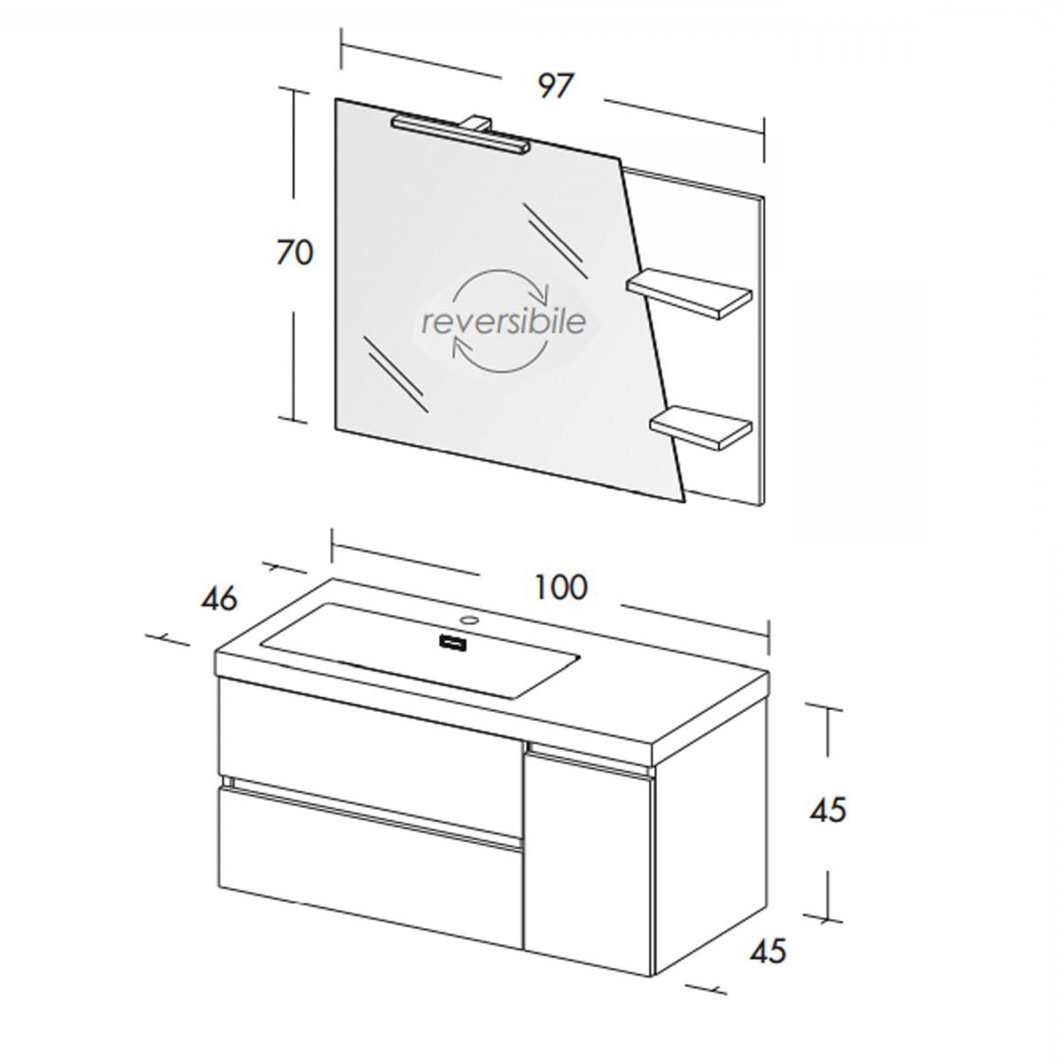 Mobile Bagno Sospeso 100 cm Lavabo e Specchio Bonussi Pegaso Bianco