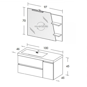 Mobile Bagno Sospeso 100 cm Lavabo e Specchio Bonussi Pegaso Bianco