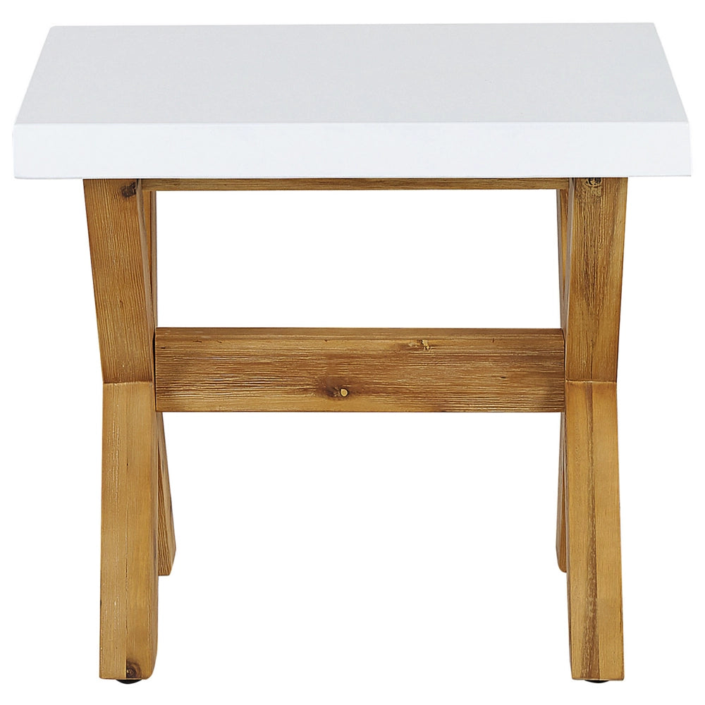 Sgabello da esterno in cemento grigio con struttura in legno stile scandinavo moderno