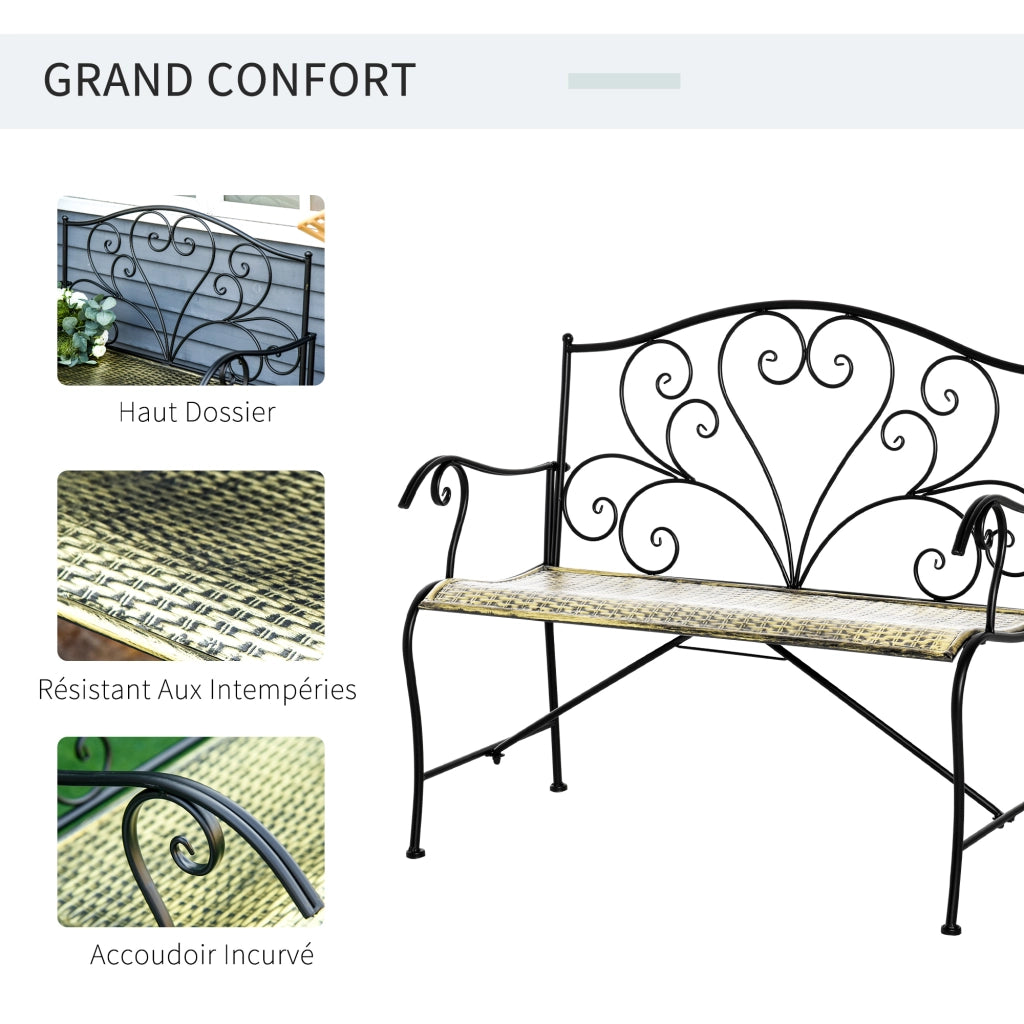 Panchina da Giardino 2 Posti ¨C Minimal ¨C Nero, Effetto Invecchiato, Metallo