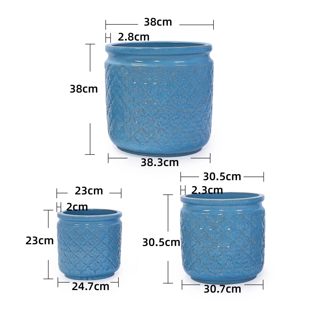 Fioriera in ceramica con foro di drenaggio finitura blu anticato per interno e esterno resistente al gelo