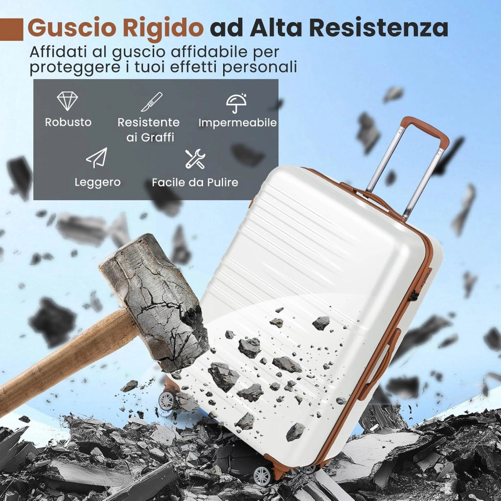 Set di Valigie Rigide 3 Pezzi, Set Valigia da Viaggio in ABS con TSA Lucchetto, Manico Telescopico in Alluminio e Ruote Piroettanti, 20", 24", 28" (Bianco)