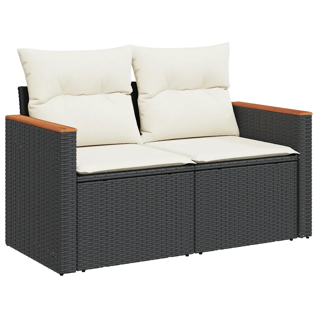 Set Divano da Giardino 6 pz con Cuscini Nero Polyrattan Acacia 3327472
