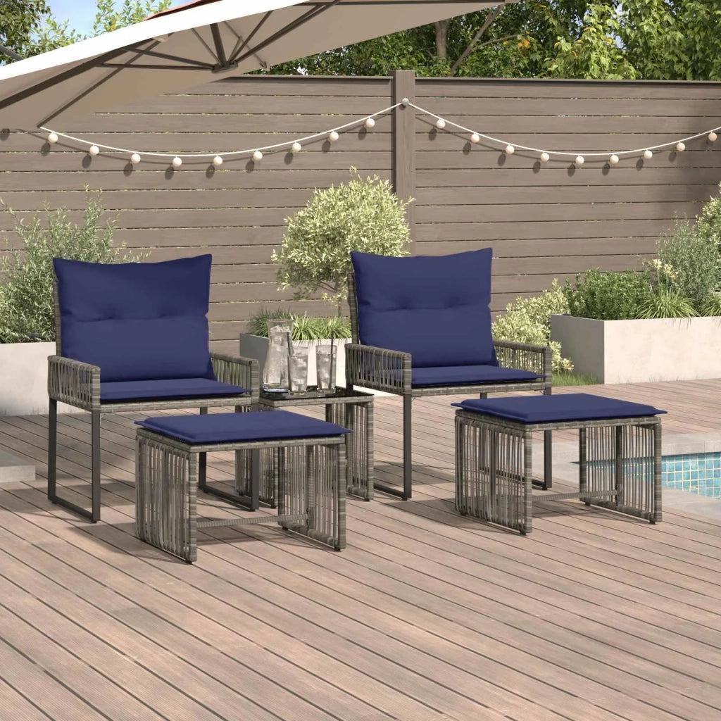 Set di Mobili da Esterno 11 pcs Grigio e Blu Navy polyrattan