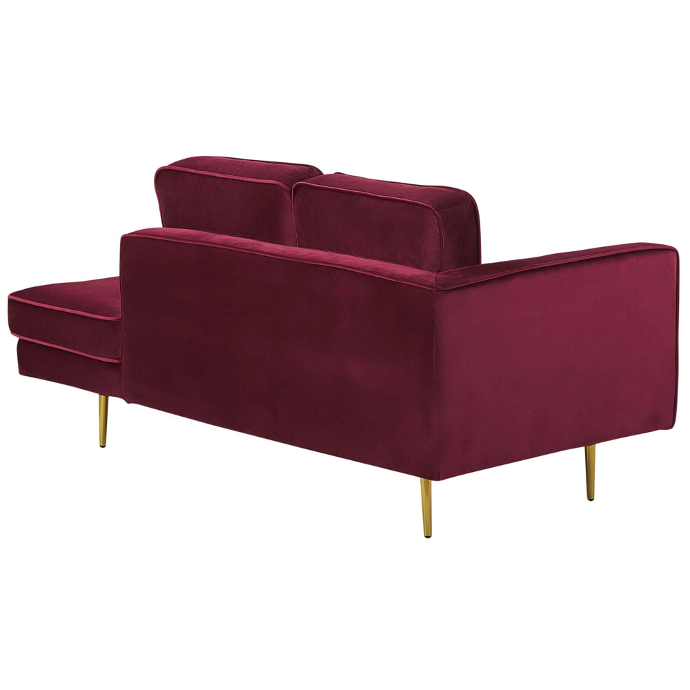 Chaise longue Velluto Rosso Scuro Imbottito Orientamento versione sinistra Gambe In Metallo Cuscino  Design Moderno
