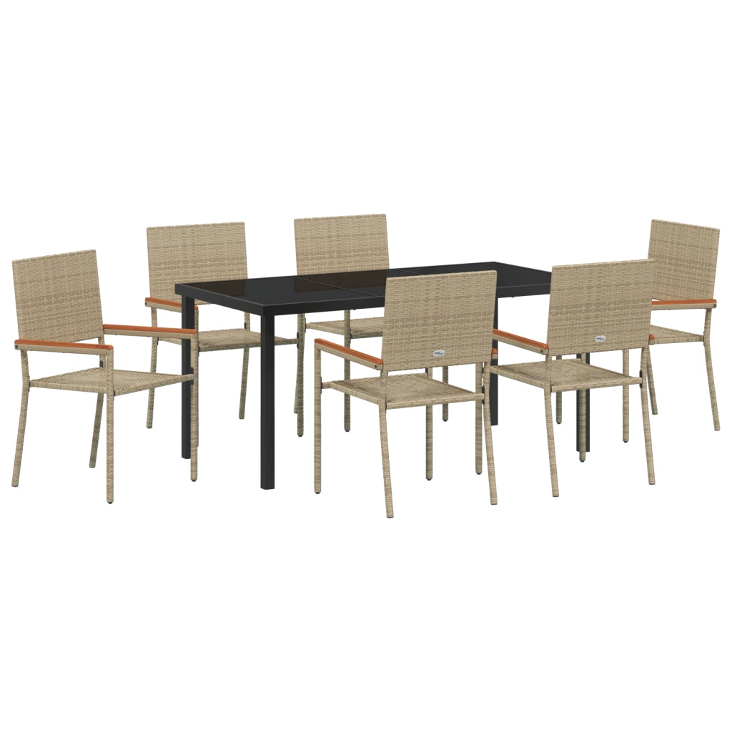 Set da Pranzo da Giardino 7 Pezzi Beige Polyrattan