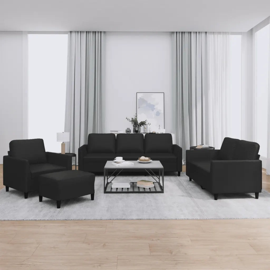 Set di Divani 4 pz con Cuscini Nero in Similpelle 3201745