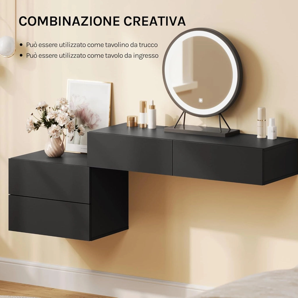Set di 2 Comodini Galleggianti, Comodini a Parete Neri con Cassetto, Mensole da Letto, Mobili da Camera da Letto in Legno, NTS24sz-2