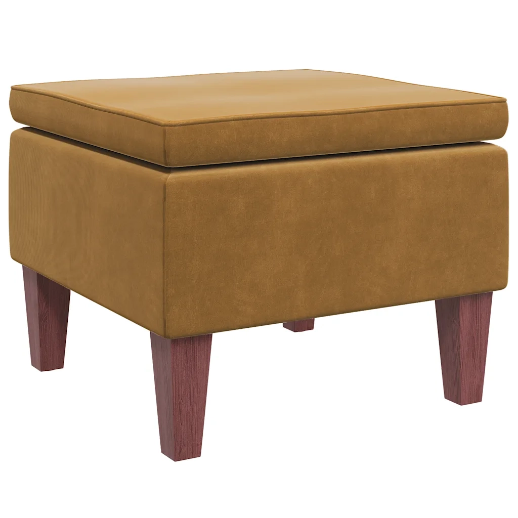 Poggiapiedi con Gambe in Legno Marrone in Velluto 329465