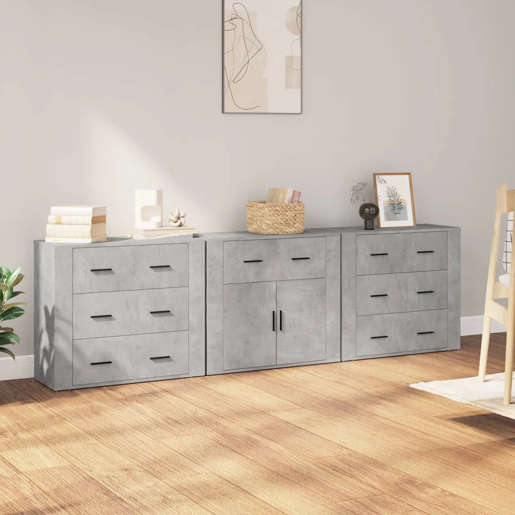 Credenze 3 pz | Madia | Buffet da pranzo | Armadio da pranzo Grigio Cemento in Legno Multistrato
