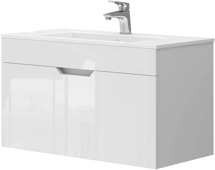 Set mobili bagno Stefanie, Bianco, 49 cm, composto da mobile sottolavabo e lavabo