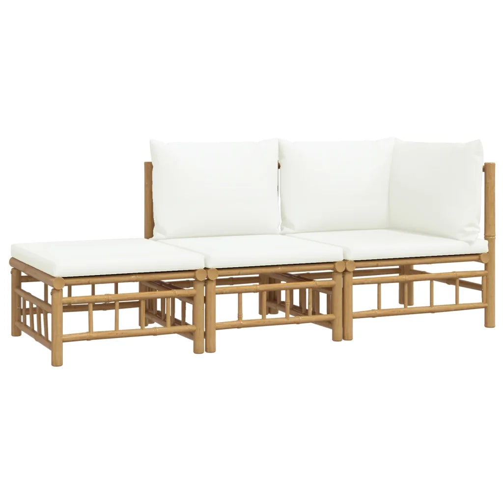 Set Salotto da Giardino 3pz | Set di Mobili da Esterno con Cuscini Bianco Crema in Bamb¨´