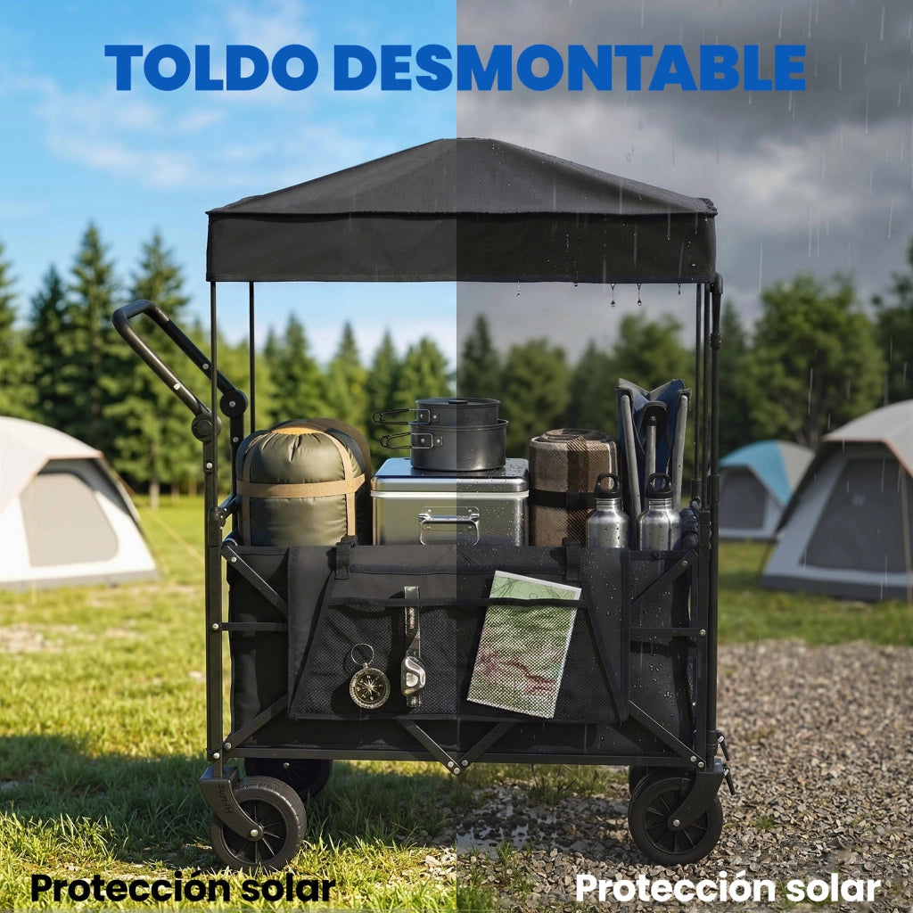 Carrello da Giardino Pieghevole con Ruote Bloccabili ¨C zephmum ¨C Nero 125x59x133 cm