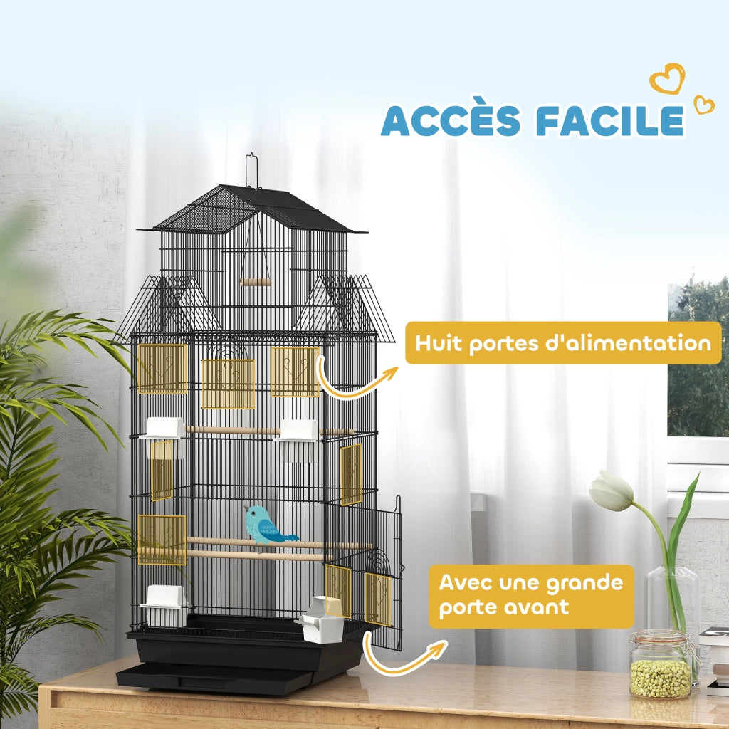 Gabbia per uccelli voliera con altalena ¨C zephmum ¨C 50,5x41x104 cm acciaio nero