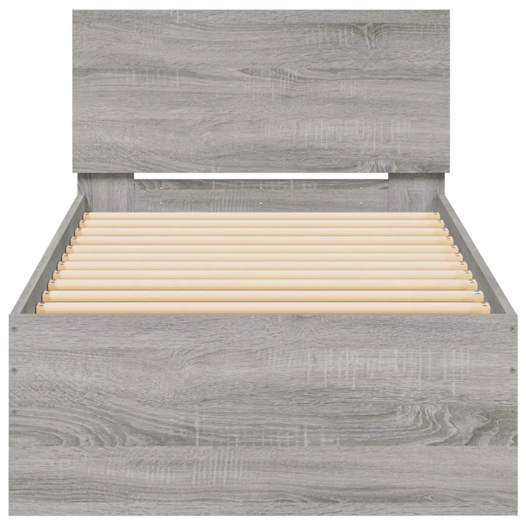 Giroletto con Testiera e LED-Struttura Letto con testiera Grigio Sonoma 90x190 cm