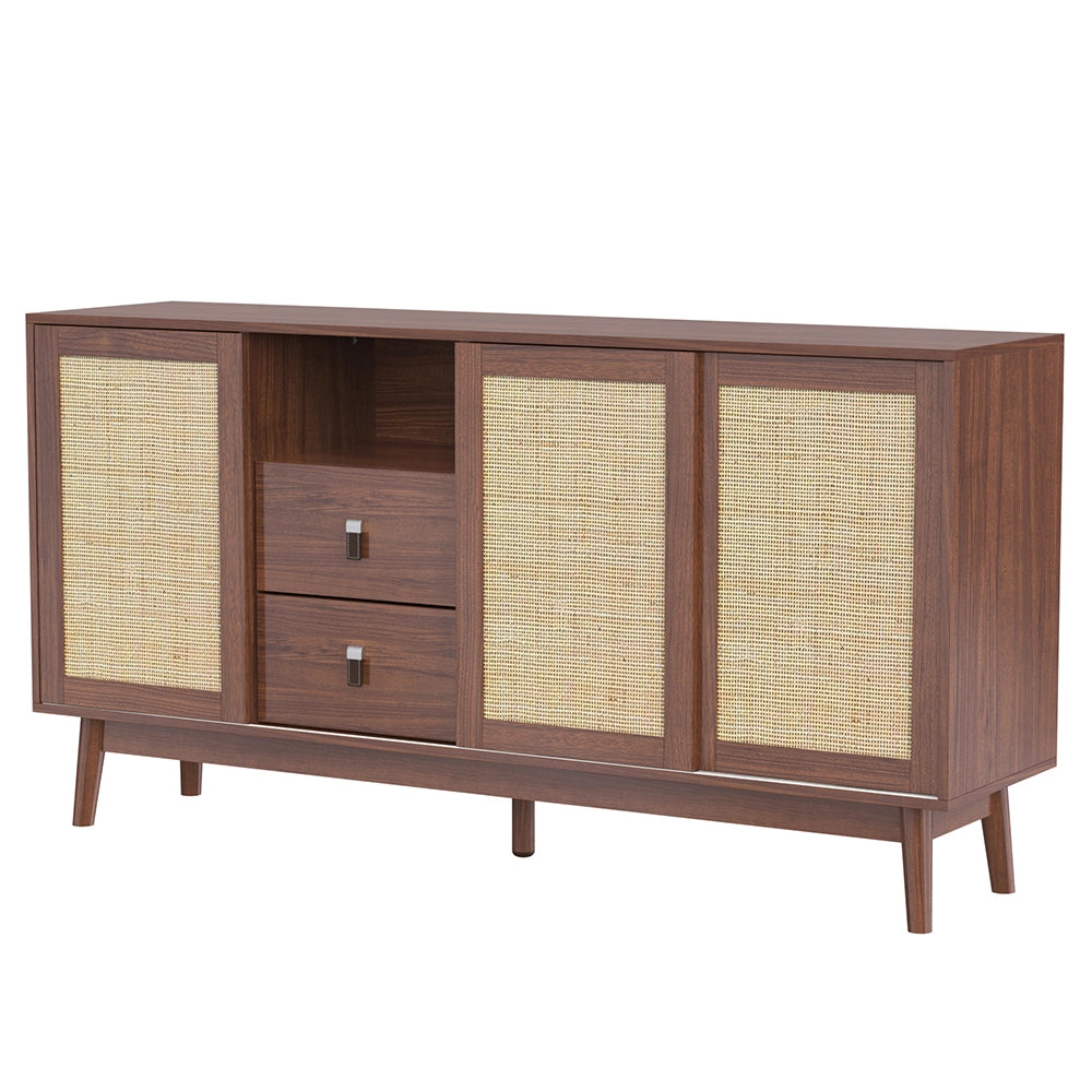 Buffet - Xylo - 155??38??80 cm - 3 Porte Ratan?? Scorrevoli 2 Cassetti