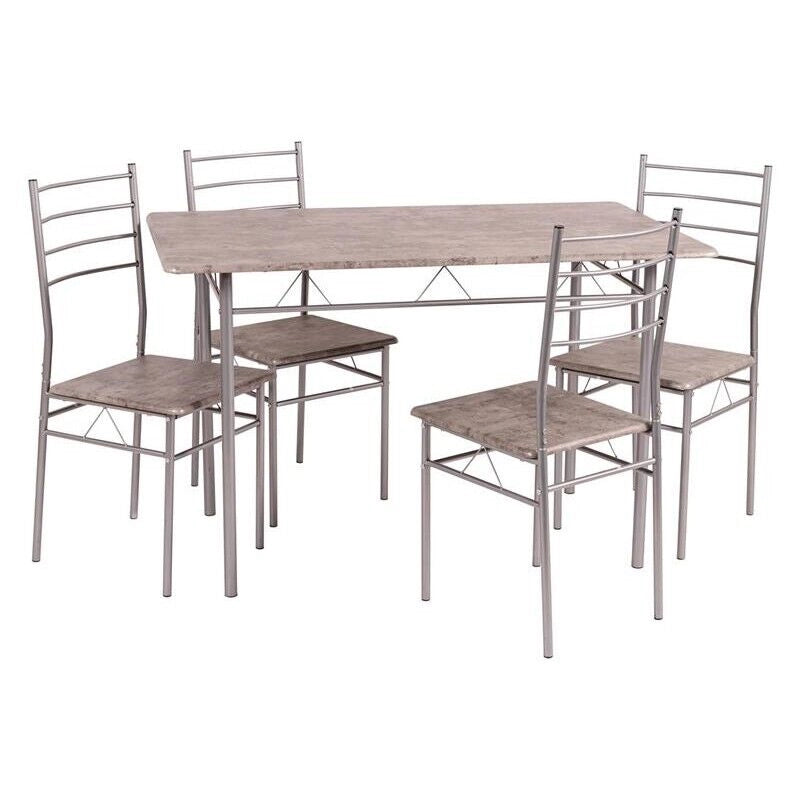SET DA PRANZO LISBONA CON TAVOLO RETTANGOLARE E 4 SEDIE SILVER CEMENTO