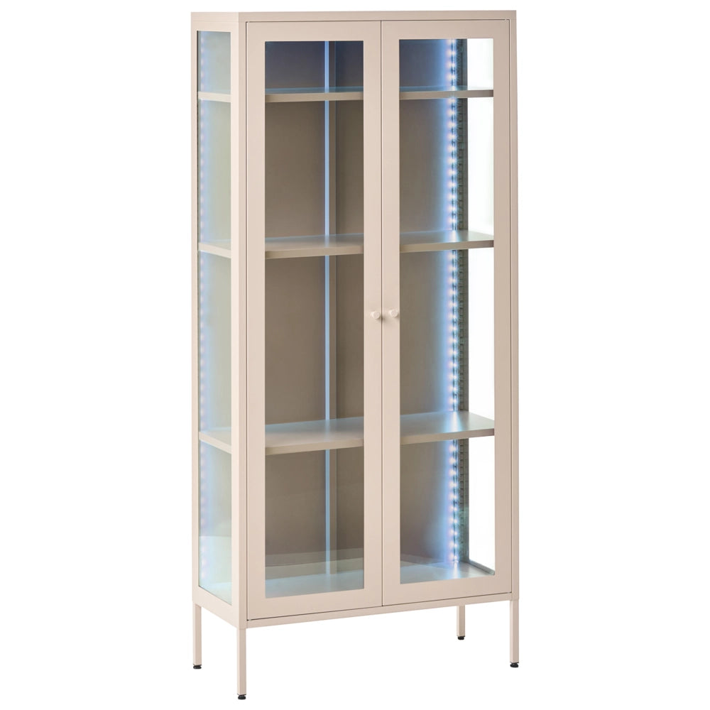 Credenza in acciaio con 2 ante ed elementi in vetro beige chiaro stile contemporaneo industriale sala da pranzo soggiorno