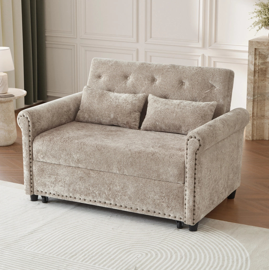 Divano letto 2 posti 170x98 cm trasformabile a 3 funzioni in chenille marrone grigio