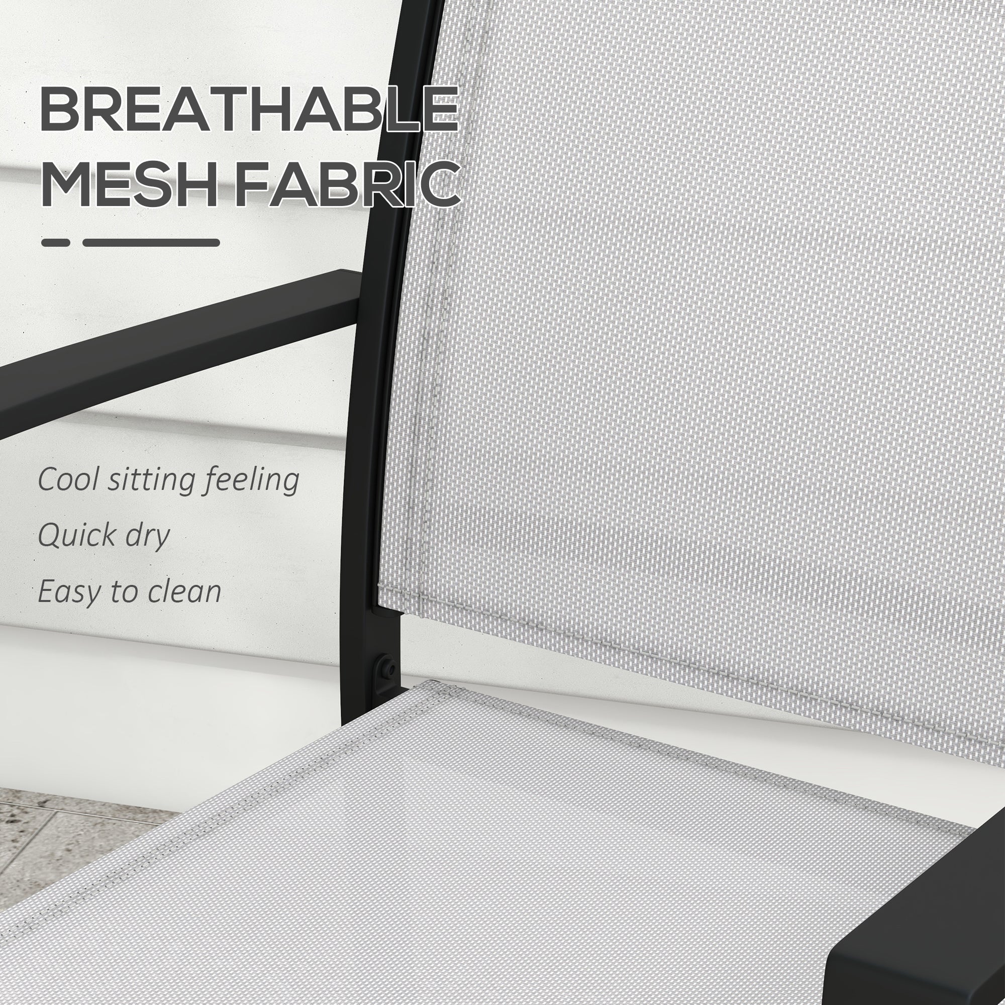 Set Tavolino con Piano in Vetro e 2 Sedie Impilabili da Giardino in Acciaio e Tessuto Grigio Chiaro