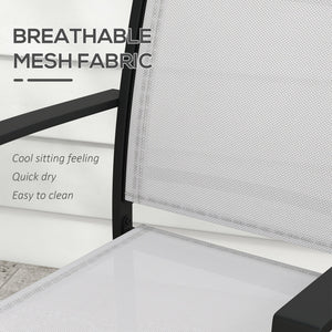 Set Tavolino con Piano in Vetro e 2 Sedie Impilabili da Giardino in Acciaio e Tessuto Grigio Chiaro