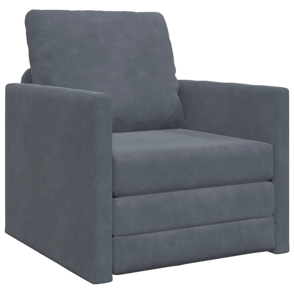 Divano a pavimento  Singolo Convertibile in Velluto 74x77x81 cm Grigio Scuro