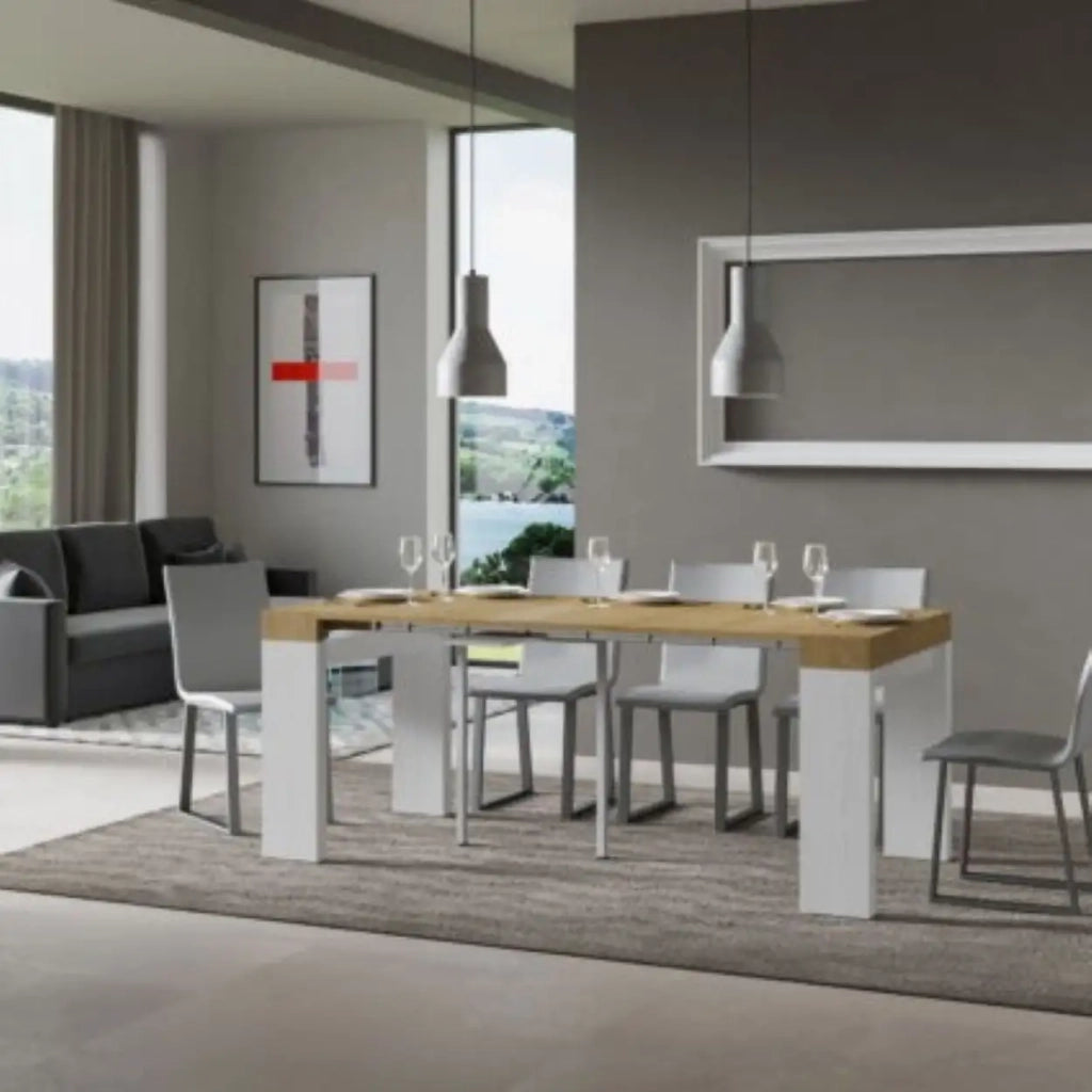 Consolle allungabile 90x40/196 cm Roxell Mix Small piano quercia natura - struttura bianco frassino