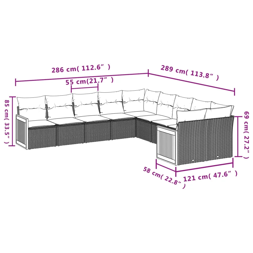 Set Divano da Giardino 10 pz con Cuscini Grigio in Polyrattan 3260436