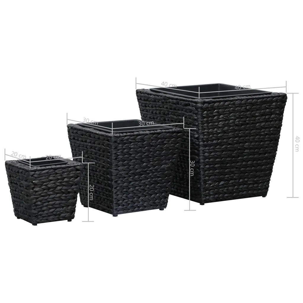 Letti Rialzati da Giardino 3 pz in Giacinto Intrecciato Nero