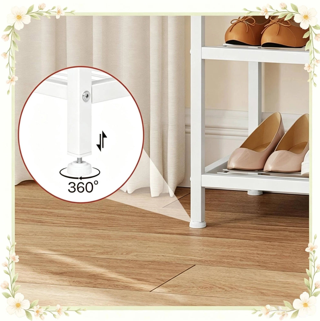 Appendiabiti da ingresso 3 in 1 con scarpiera e panca; 60 x 31;5 x 170 cm; bianco; metallo e legno